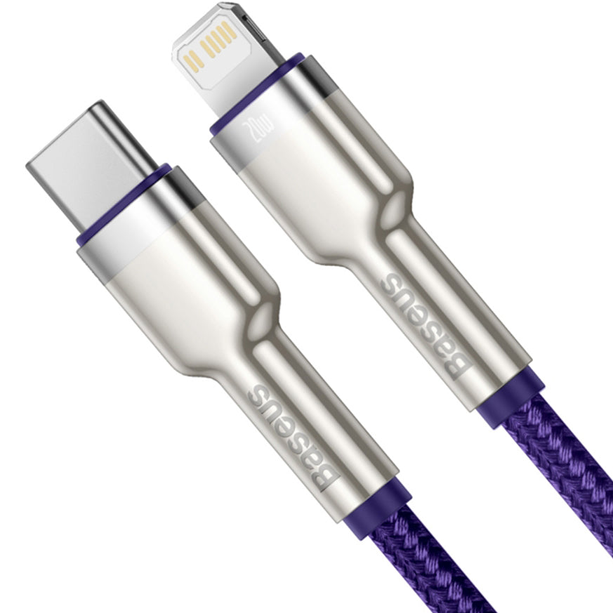 Kabl za prenos podataka i punjenje USB-C - Lightning Baseus Cafule Metal Series, 20W, 2m, Ljubičasti CATLJK-B05