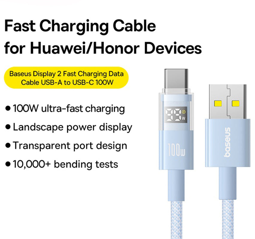 Kabl za prenos podataka i punjenje USB-A - USB-C Baseus Display 2, 100W, 2m, Plavi P10382701311-01