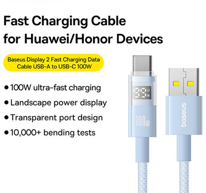 Kabl za prenos podataka i punjenje USB-A - USB-C Baseus Display 2, 100W, 2m, Plavi P10382701311-01