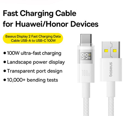 Kabl za prenos podataka i punjenje USB-A - USB-C Baseus Display 2, 100W, 2m, Beli P10382701211-01