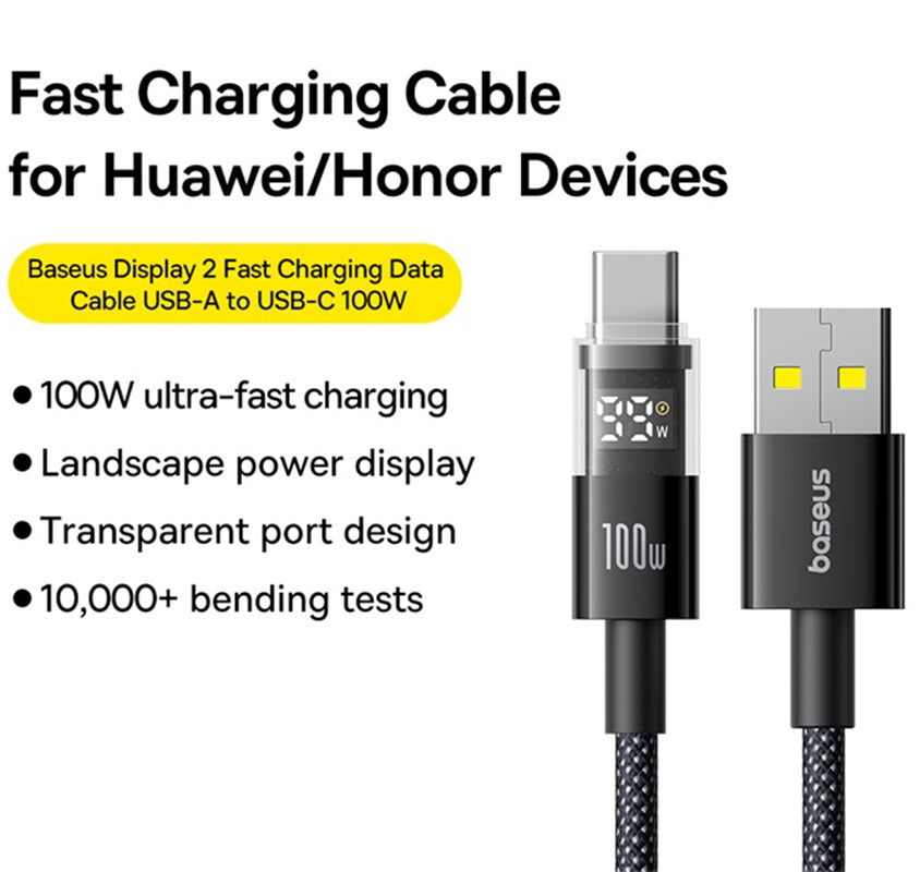 Kabl za Prenos Podataka i Punjenje USB-A - USB-C Baseus Display 2, 100W, 2m, Crni P10382701111-00