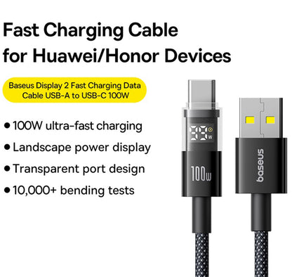 Kabl za Prenos Podataka i Punjenje USB-A - USB-C Baseus Display 2, 100W, 2m, Crni P10382701111-00