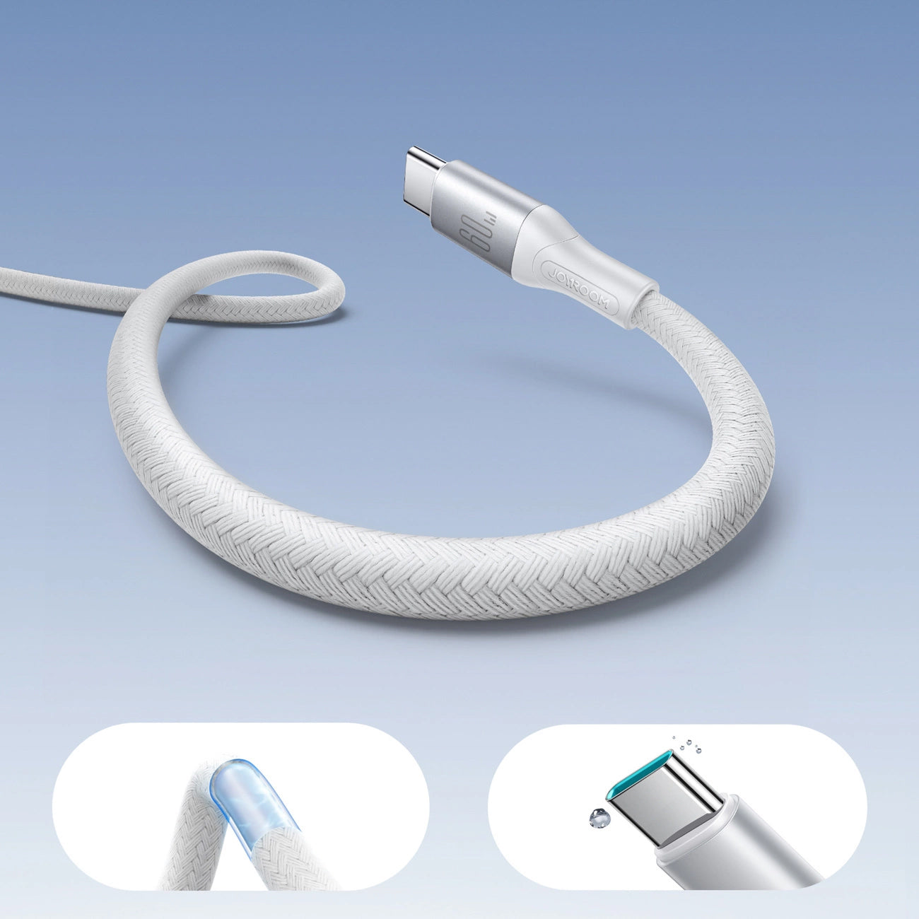 Kabl za prenos podataka i punjenje USB-C - USB-C Joyroom S-A28 Flash, 60W, 1m, Bela