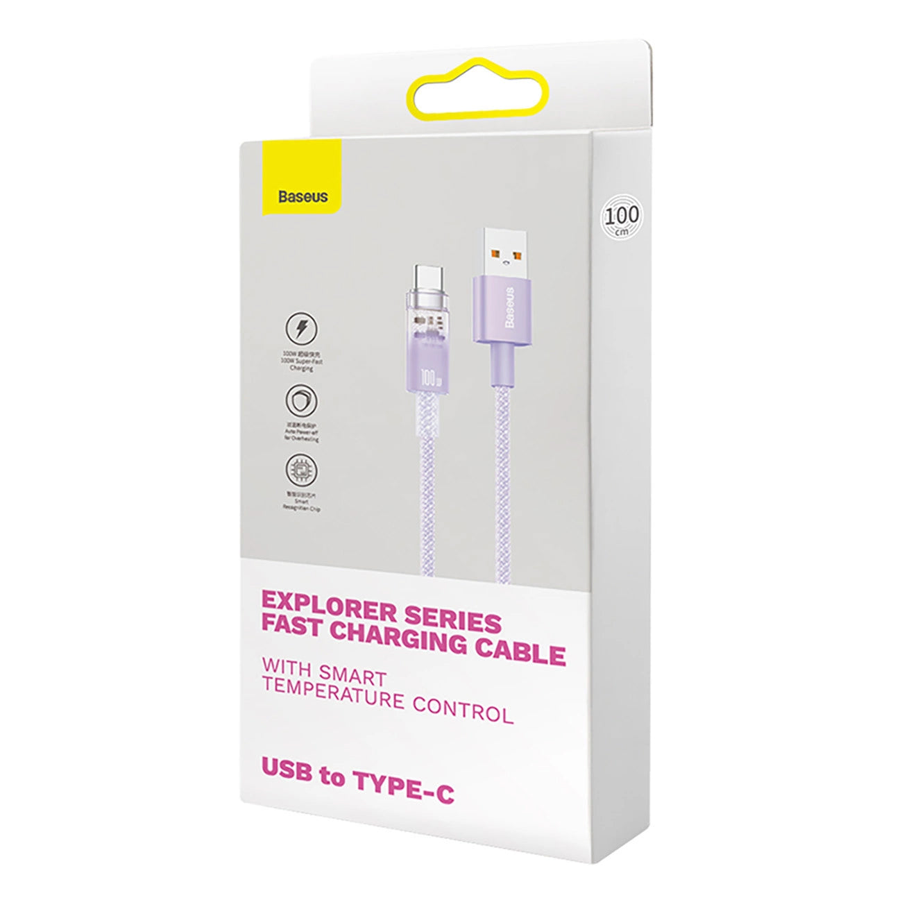 Kabl za prenos podataka i punjenje USB-A - USB-C Baseus Explorer, 100W, 1m, Ljubičasti CATS010405