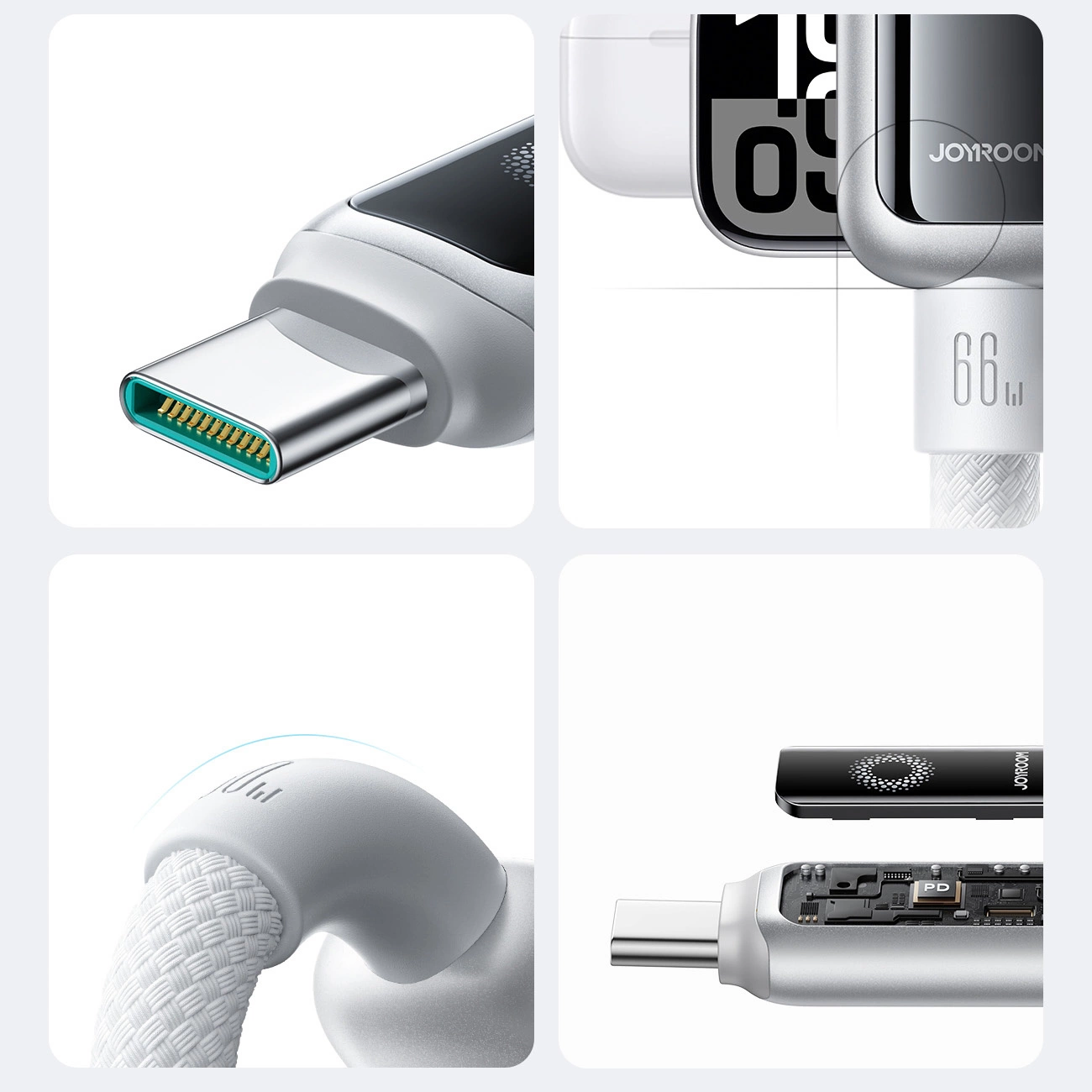 Kabl za prenos podataka i punjenje USB-A - USB-C Joyroom S-A55 StarFlight Display, 66W, 1.2m, Beli