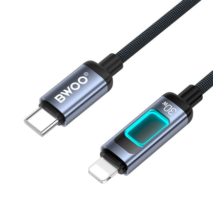 USB-C - Lightning BWOO X324CL kabl za prenos podataka i punjenje, ekran, 30W, 1m, crni