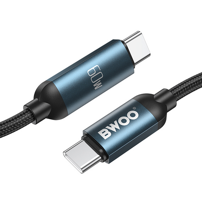 USB-C - USB-C kabl za prenos podataka i punjenje BWOO BO-X304 Led, 60W, 1m, Crni