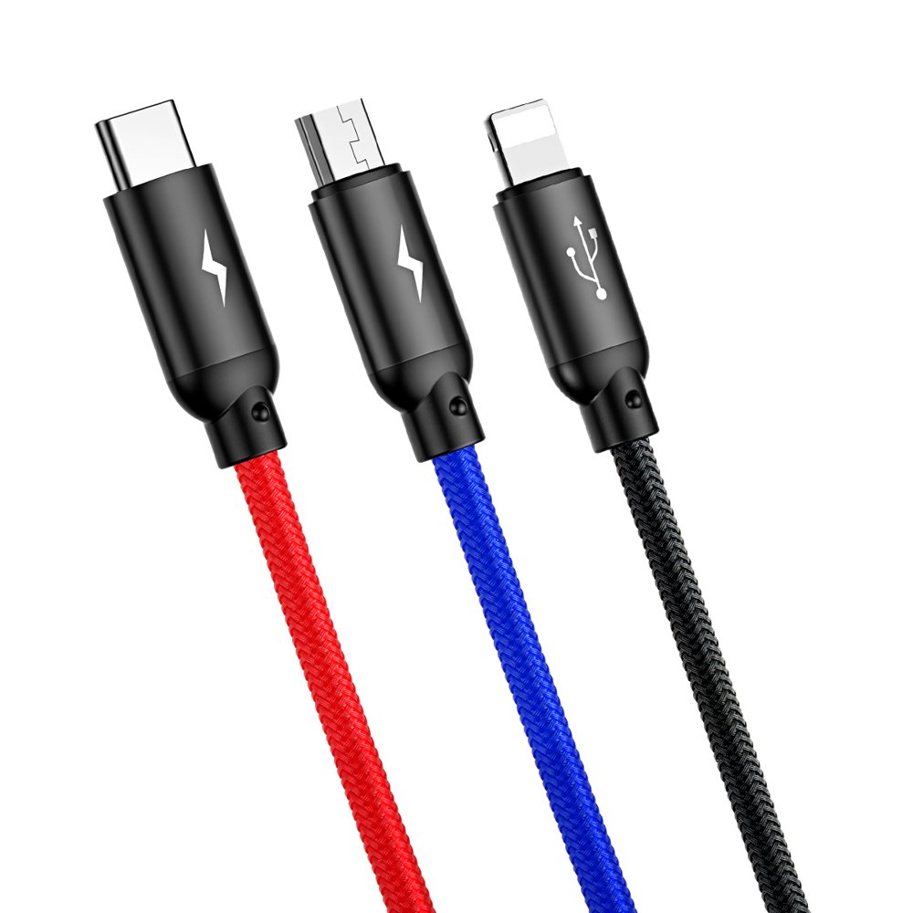 Kabl za punjenje USB-A - Lightning / microUSB / USB-C Baseus Colors 3in1, 20W, 1.2m, Crni CAMLT-BSY01