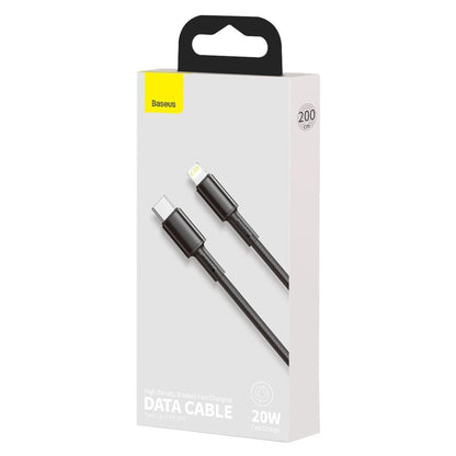 Kabl za prenos podataka i punjenje USB-C - Lightning Baseus High Density Braided, 20W, 2m, Crni CATLGD-A01
