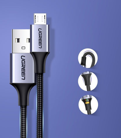 Kabl za Prenos Podataka i Punjenje USB-A - microUSB UGREEN US290, 18W, 1.5m, Crni