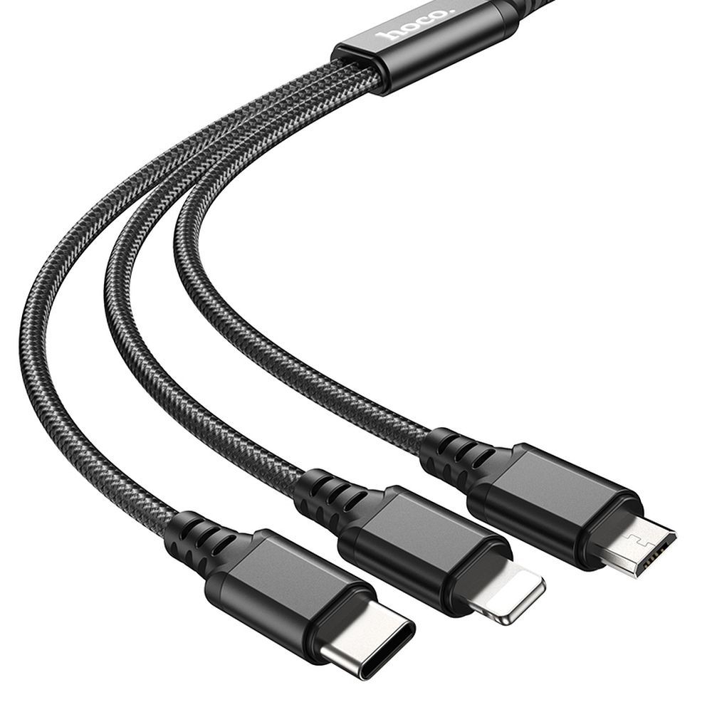 Kabl za punjenje USB-A - Lightning / microUSB / USB-C HOCO X76 3u1, 18W, 1m, Crni