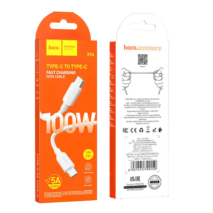 Kabl za Prenos Podataka i Punjenje USB-C - USB-C HOCO X96, 100W, 1m, Bel