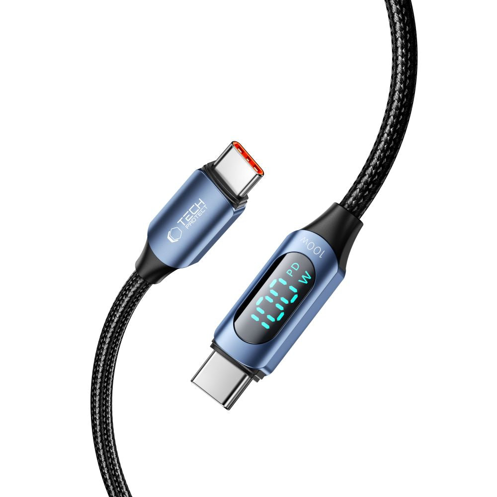 Kabl za Prenos Podataka i Punjenje USB-C - USB-C Tech-Protect Ultraboost LED, 100W, 1m, Plavi