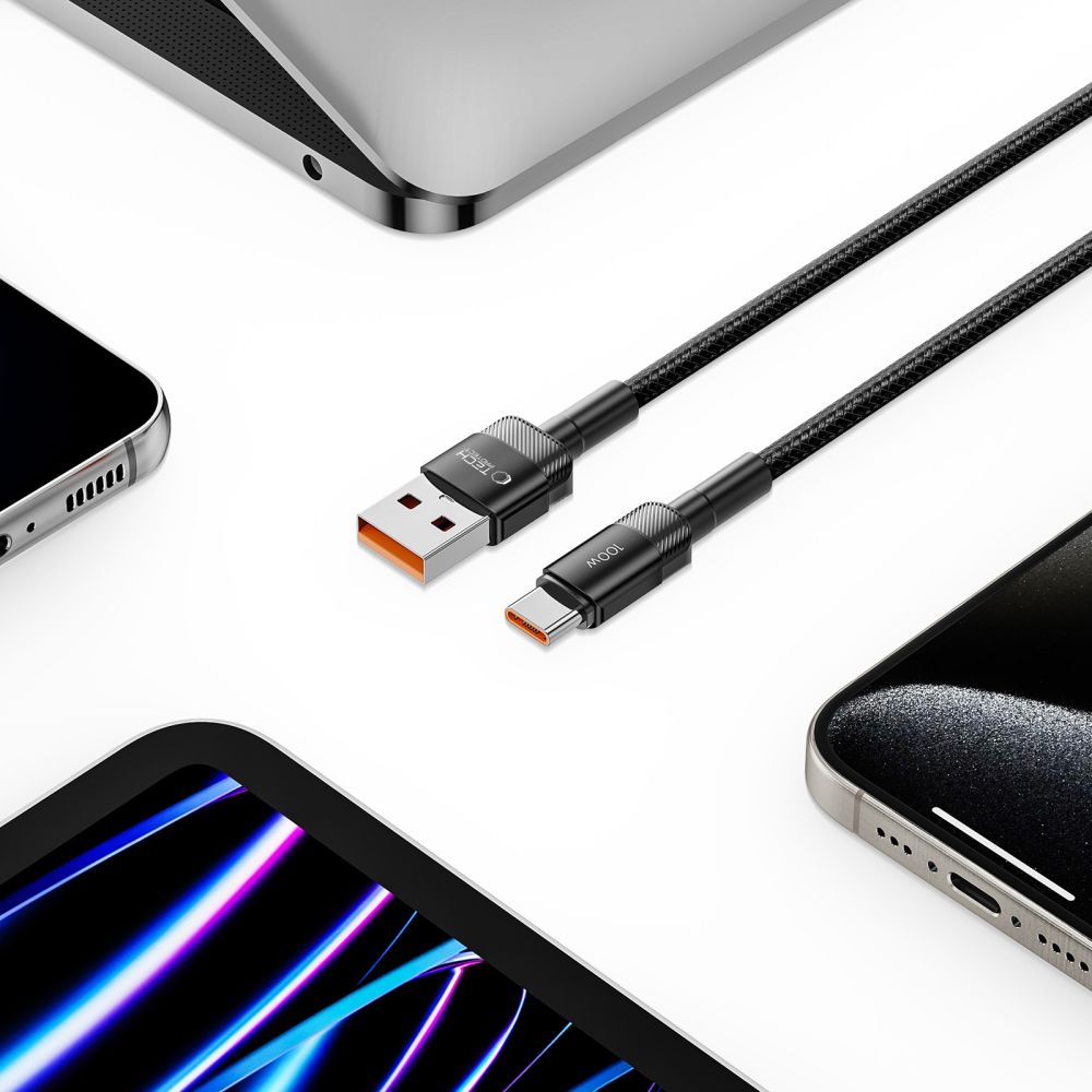 Kabl za Prenos Podataka i Punjenje USB-A - USB-C Tech-Protect Ultraboost EVO, 100W, 0.5m, Crni