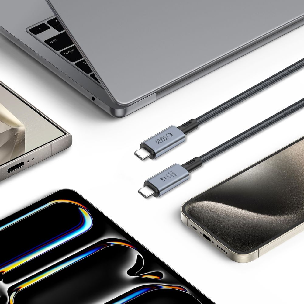 Kabl za Prenos Podataka i Punjenje USB-C - USB-C Tech-Protect Ultraboost Max, 240W, 2m, Sivi