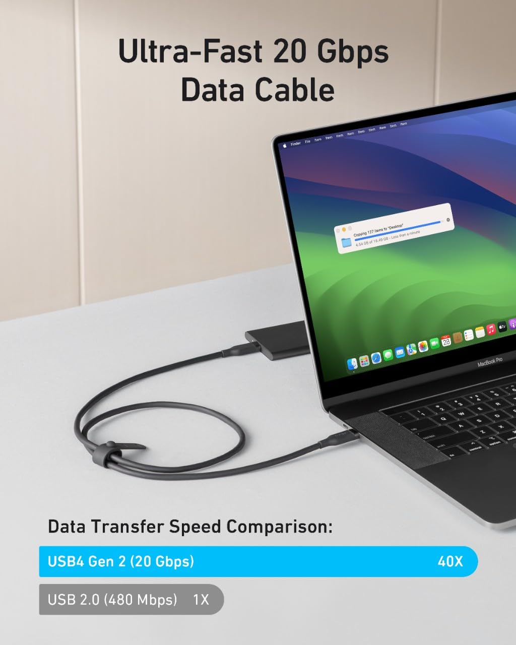 Kabel za Prijenos Podataka i Punjenje USB-C - USB-C Anker, 240W, 0.9m, Crni A80N1H11