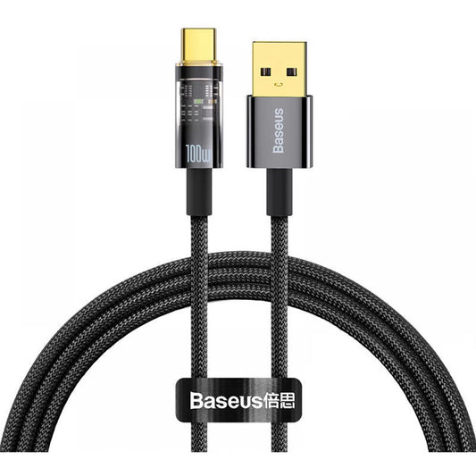 Kabl za Prenos Podataka i Punjenje USB-A - USB-C Baseus Explorer, 100W, 2m, Crni CATS000301