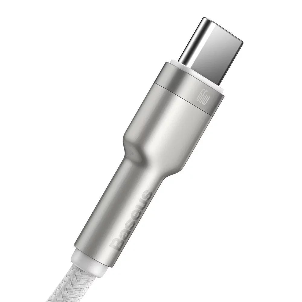 Cablu Date si Incarcare USB-A - USB-C Baseus Cafule Metal Series, 66W, 2m, Alb CAKF000202