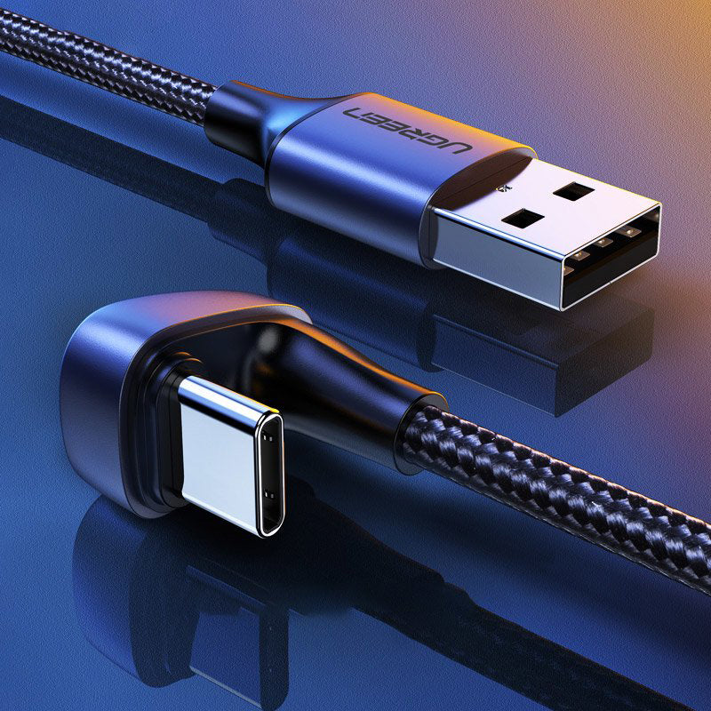 Kabl za Prenos Podataka i Punjenje USB-A - USB-C UGREEN US311 Angled, 18W, 1m, Sivi