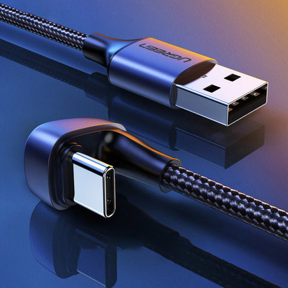 Kabl za Prenos Podataka i Punjenje USB-A - USB-C UGREEN US311 Angled, 18W, 1m, Sivi
