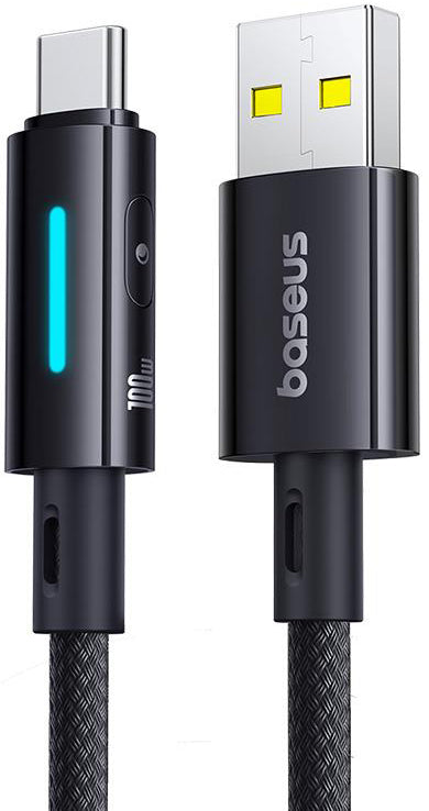 Kabl za podatke i punjenje USB-A - USB-C Baseus Lit Button Control, 100W, 1m, Crni P10379002121-00