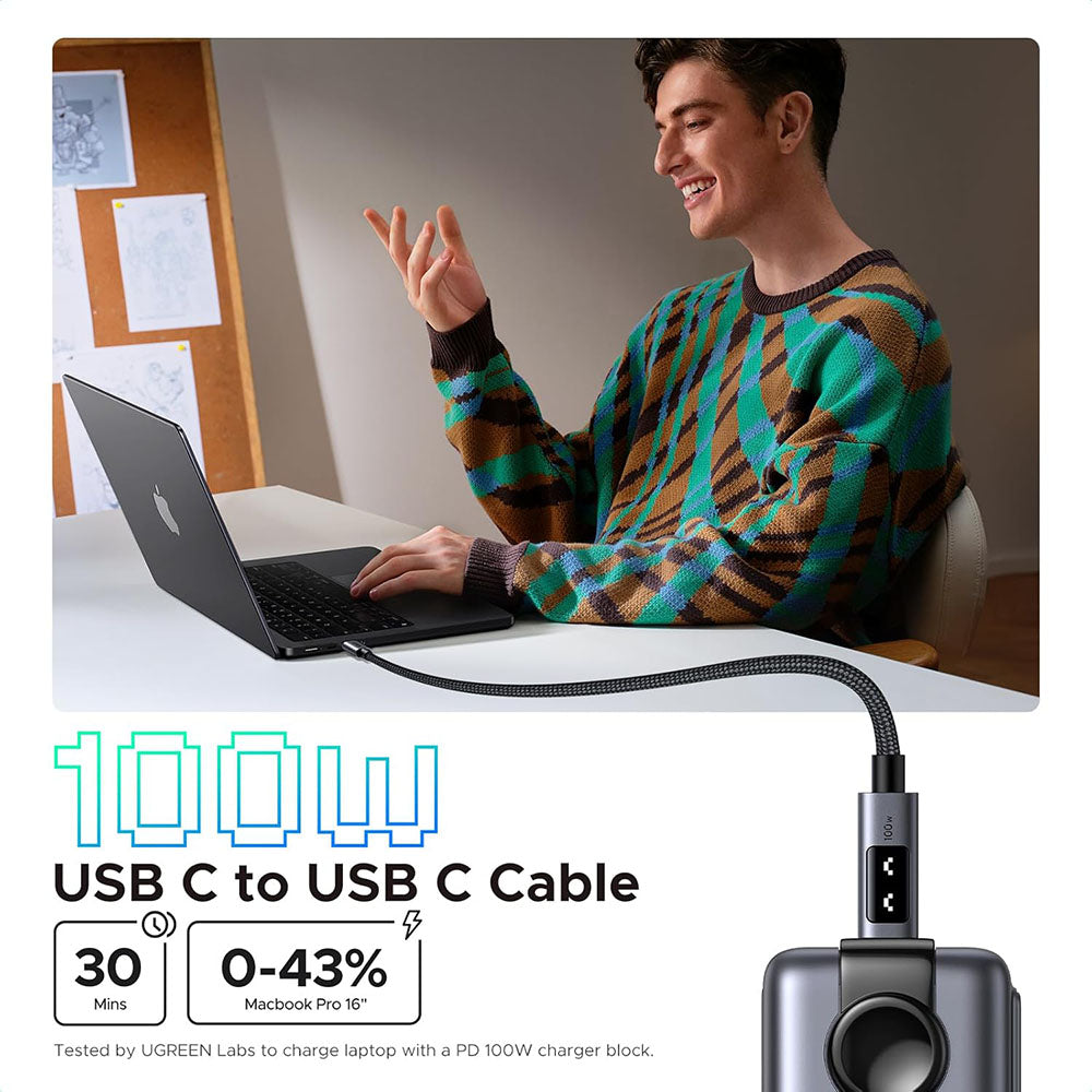 Kabl za podatke i punjenje USB-C - USB-C UGREEN L509, 100W, 2m, Sivi