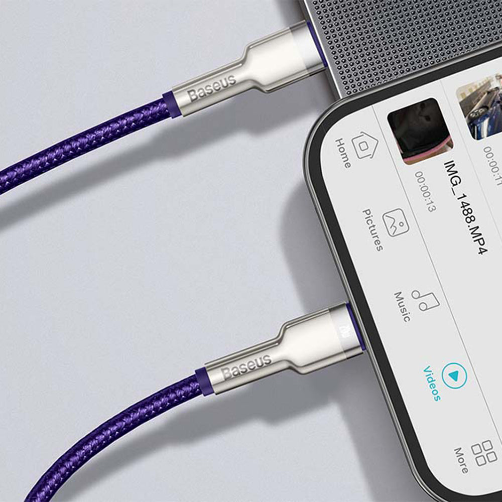 Kabl za prenos podataka i punjenje USB-C - Lightning Baseus Cafule Metal Series, 20W, 1m, Ljubičasti CATLJK-A05