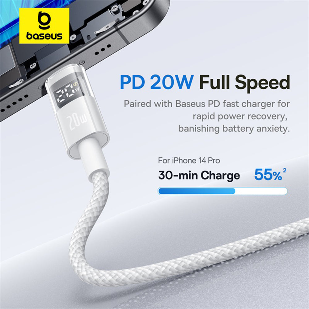 Kabl za prenos podataka i punjenje USB-C - Lightning Baseus Display 2, 20W, 2m, Beli P10382703211-01