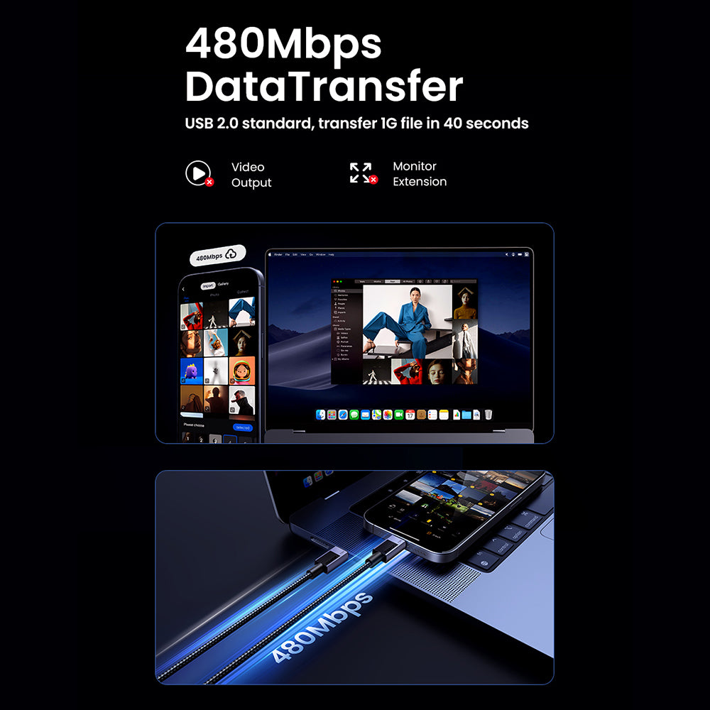 Kabl za Prenos Podataka i Punjenje USB-C - USB-C UGREEN L513, 240W, 2m, Crni