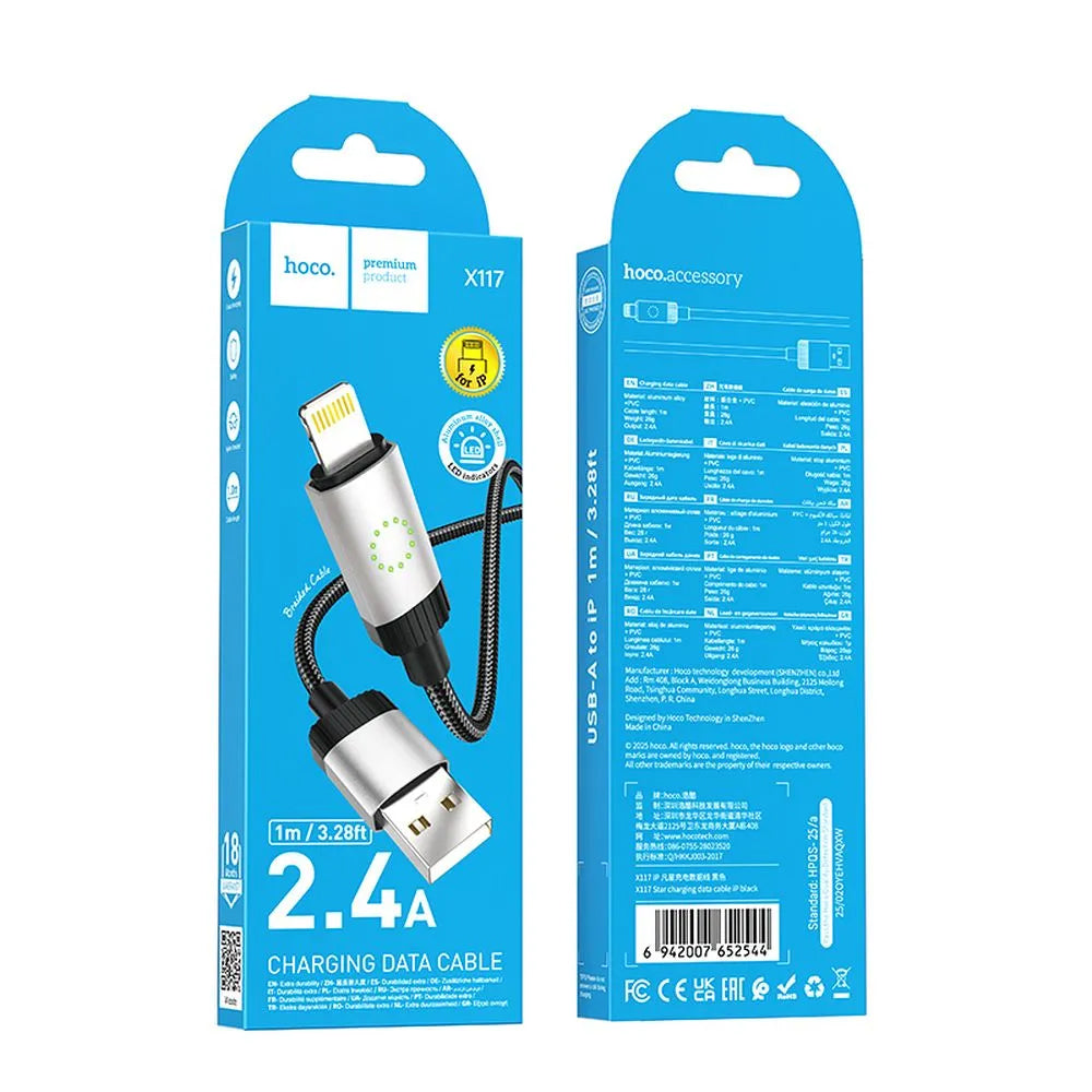 Kabl za Podatke i Punjenje USB-A - Lightning HOCO X117, 18W, 1m, Crni