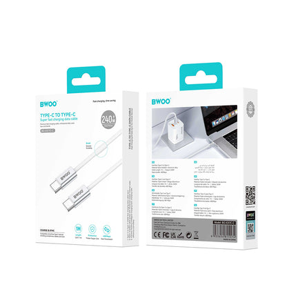 Kabl za podatke i punjenje USB-C - USB-C BWOO BO-X317C, 240W, 1m, Bela