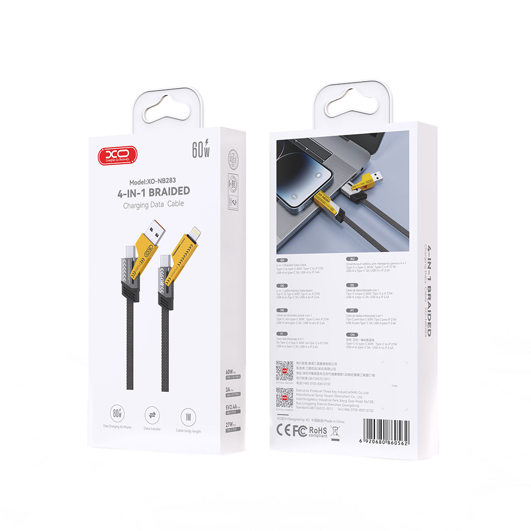 Kabl za podatke i punjenje USB-A / USB-C - Lightning / USB-C XO Design NB283, 60W, 1m, Sivi