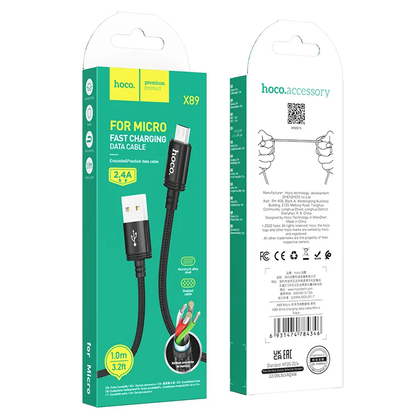 Kabl za podatke i punjenje USB-A - microUSB HOCO X89, 18W, 1m, Crni