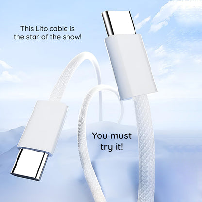 Kabl za podatke i punjenje USB-C - USB-C Lito LD04CC, 60W, 2m, Beli