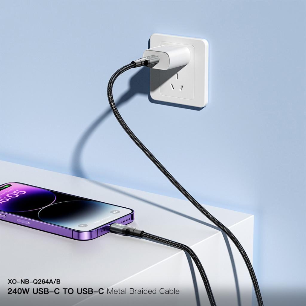 Kabl za podatke i punjenje USB-C - USB-C XO Design NB-Q264A, 240W, 1m, Crni