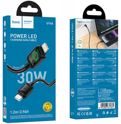 Kabl za podatke i punjenje USB-C - Lightning HOCO U146, 30W, 1.2m, Crni