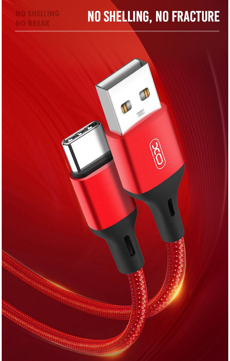 Kabl za podatke i punjenje USB-A - USB-C XO Design NB143, 18W, 2m, Crveni