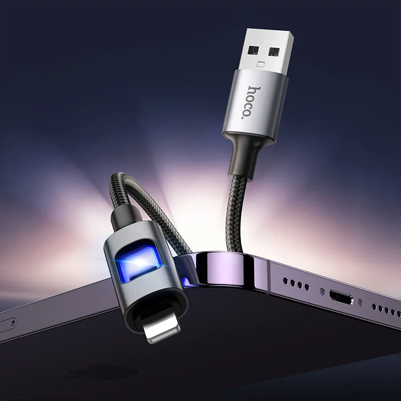 Kabl za podatke i punjenje USB-A - Lightning HOCO U144 Led, 18W, 1.2m, Crni