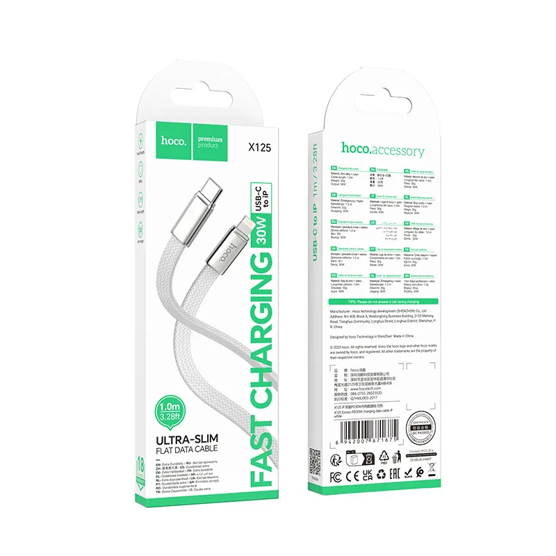 Kabl za podatke i punjenje USB-C - Lightning HOCO X125, 30W, 1m, Beli