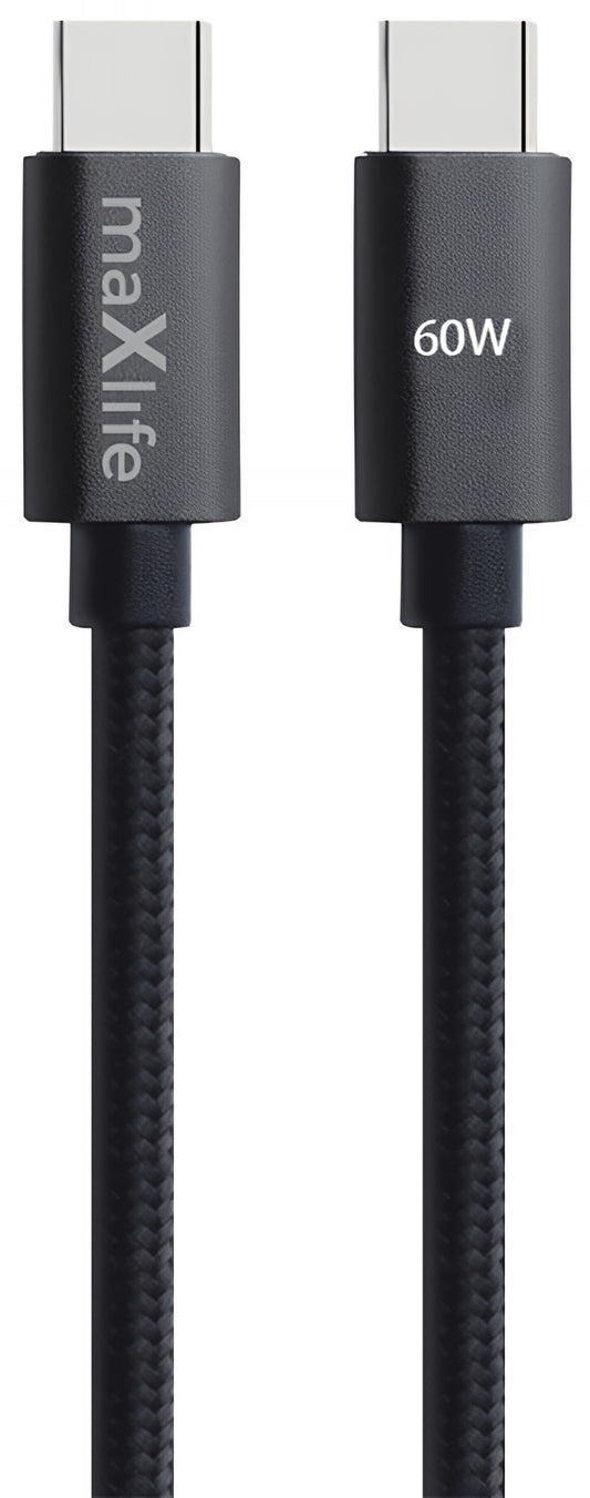 Kabl za prenos podataka i punjenje USB-C - USB-C MaXlife MXUC-12, 60W, 2m, Crni