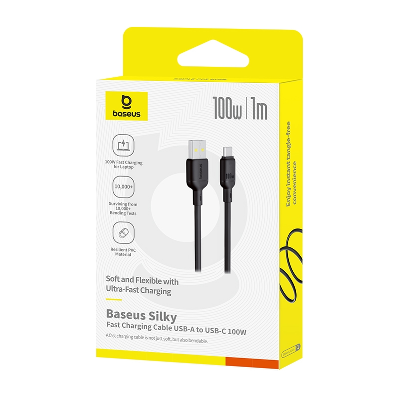 Kabl za podatke i punjenje USB-A - USB-C Baseus Silky, 100W, 1m, Crni P10377703113-00