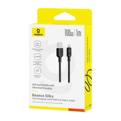 Kabl za podatke i punjenje USB-A - USB-C Baseus Silky, 100W, 1m, Crni P10377703113-00