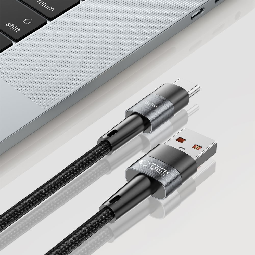 Kabl za prenos podataka i punjenje USB-A - USB-C Tech-Protect Ultraboost, 66W, 0.5m, Siva