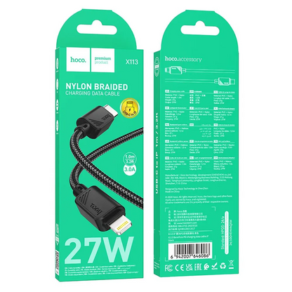 Kabl za prenos podataka i punjenje USB-C - Lightning HOCO X113, 27W, 1m, Crni