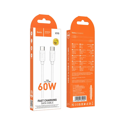 Kabl za prenos podataka i punjenje USB-C - USB-C HOCO X115, 240W, 1m, Bela