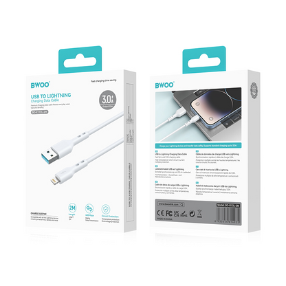 Kabl za prenos podataka i punjenje USB-A - Lightning BWOO BO-X172L-2M, 15W, 2m, Bela