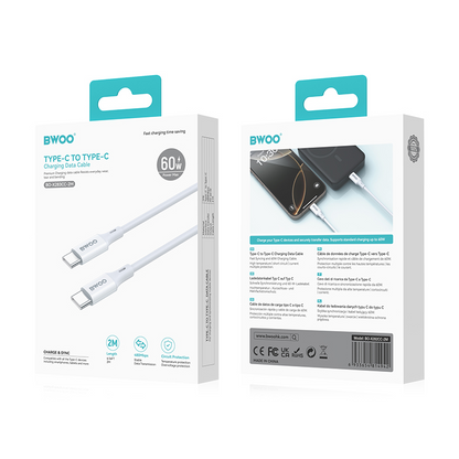 USB-C - USB-C kabl za prenos podataka i punjenje BWOO BO-X283CC-2M, 60W, 2m, Bela