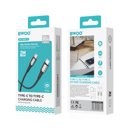 USB-C - USB-C BWOO BO-X288C-C kabl za prenos podataka i punjenje, 60W, 1m, Crna