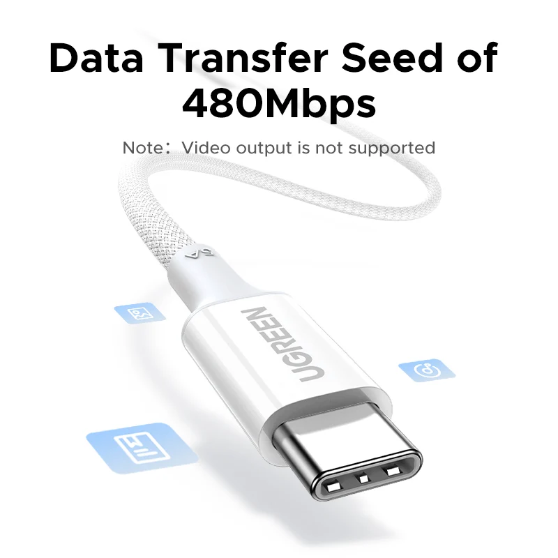Kabl za prenos podataka i punjenje USB-C - USB-C UGREEN L502 (35221), 100W, 2m, Bela