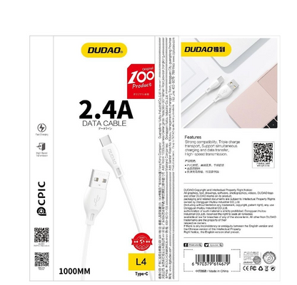Kabl za prenos podataka i punjenje USB-A - Lightning Dudao L4L, 18W, 1m, Bela
